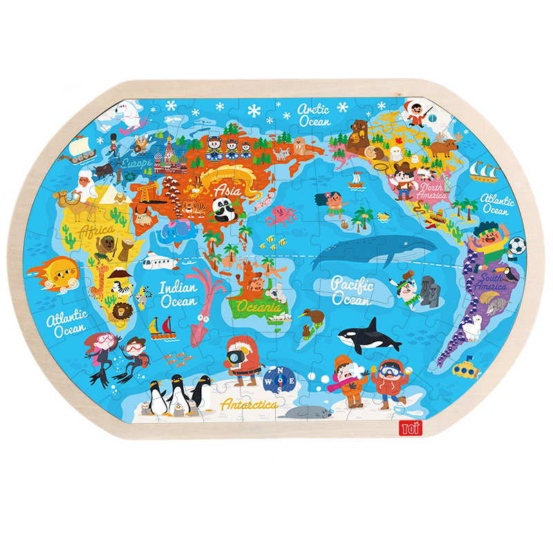 80Pcs World Map Educational Toy Interesting Wood Jigsaw Puzzles For Children 