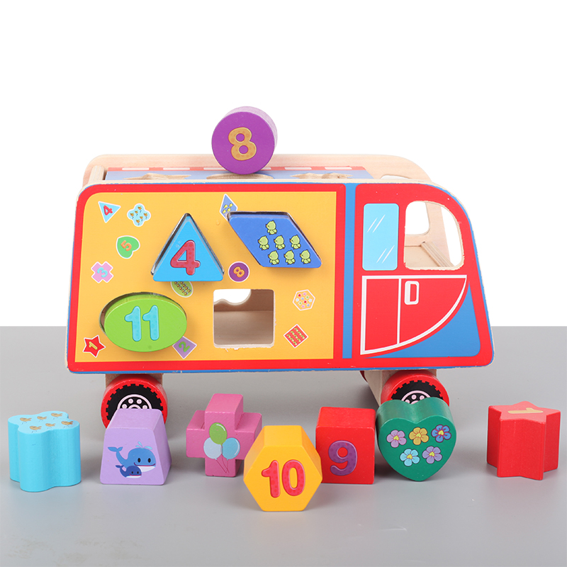 Wooden Bus Toy for Number Counting Stacking Shape Sorting Toys 
