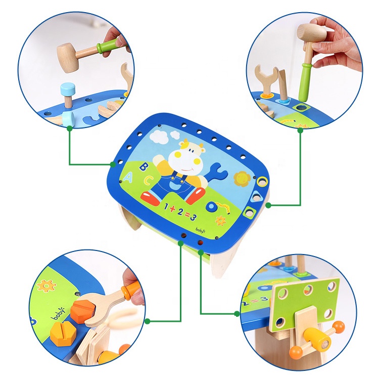 Multi-Function Educational Wooden Tools Assemble Wood Work Bench Toy 