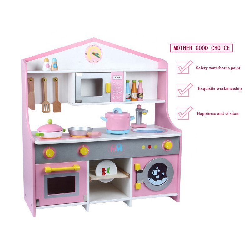 wholesale children pink stove intelligence educational kids wooden play kitchen sets 