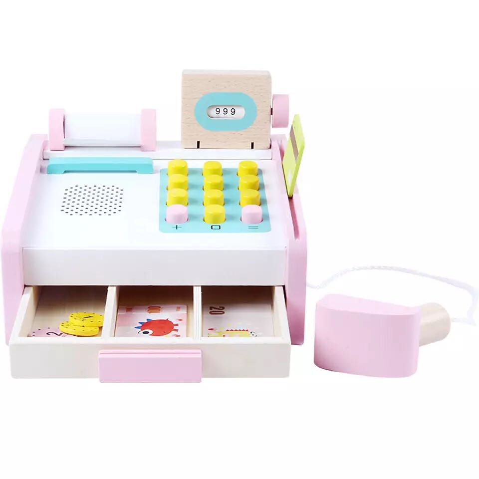 mini wooden cashier machine toy