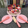 Wooden Happy Birthday Party Cake DIY Cutting Pretend Play Wood Birthday Cake with Candles 