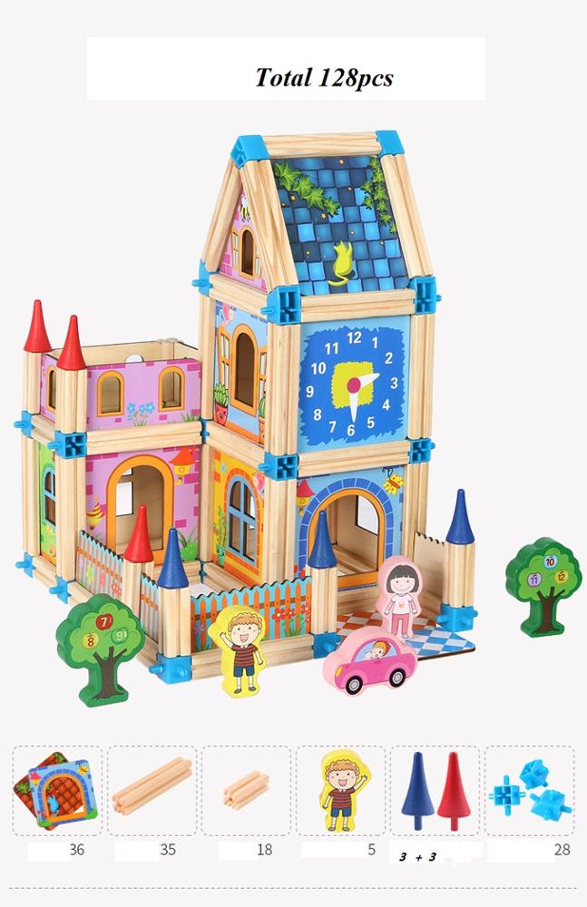 wooden building blocks castle toy
