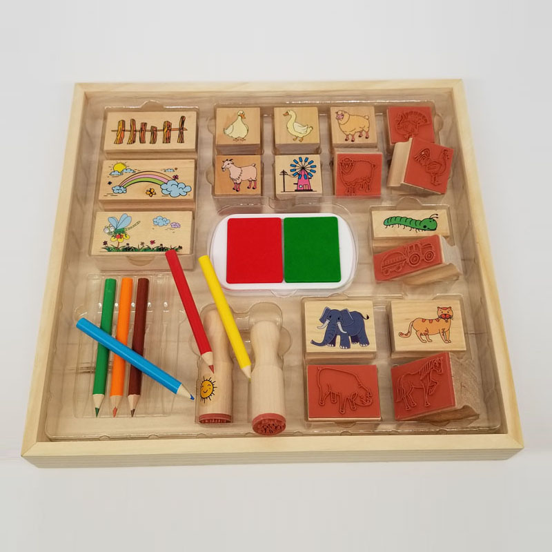 26Pcs Alphabet Stamps Set Wooden Rubber Toys